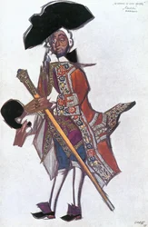 Kostumeskitse til "Marquis de Luca" fra balletten "Donne di buon umore", musik af Scarlatti (gouache på papir)