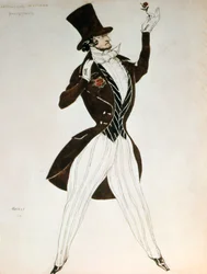 Florestan, design til et kostume til balletten Carnival komponeret af Robert Schumann, 1919