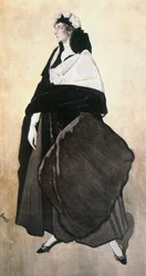 Ida Rubinstein, skuespiller, danser, grundlægger af sit eget dansekompagni (akvarel, gouache på papir limet på lærred)