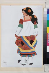 Bondekvinde, kostumedesign til Vaudeville Old Moskva, på Femina teateret, Paris (Frankrig) - Værk af Leon Bakst (1866-1924), litografi 1922 - (bondekvinde, kostumedesign til Vaudeville Old Moskva, på Theatre Femina i Paris, af Leon Bakst (1866-1