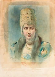 Portræt af en pige iført en Kokoshnik, 1890