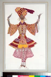 Russisk ballet - kostume tegnet til balletten "Den blå gud" instrueret af C Michel Fokine