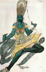 Den blå gud, kostumeskitse til Reynaldo Hahns ballet "Dieu Bleu" (akvarel, gouache og guld på papir)