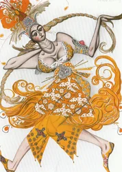 Ildfuglen, kostumeskitse til Igor Stravinskis ballet (gouache på papir)