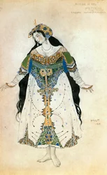 Prinsessen, kostumeskitse til Igor Stravinskis ballet "Ildfuglen" (akvarel)