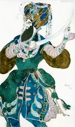 The Shah of Persia, kostumedesign til en Ballets Russes-produktion af Scheherazade, c1913.