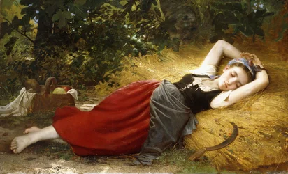 En ung sovende bondepige, 1874