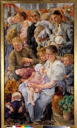 Socialrealisme: "" Arbejderens tidsalder"" Højre del af en triptykon af Leon Henri Frederic (1856-1940) (ec.belg) 1895 Søn. 1,63x0,94 m Paris, Musee d
