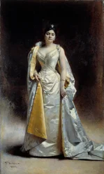 Portræt i fuld længde af Madame Albert Cahen af ​​Antwerpen Maleri af Leon Bonnat (1833-1922) 1891 Søn. 1,34x2,27 m Bayonne, Bonnat Museum