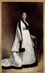 Portræt i fuld længde af Madame Pasca (1835 - 1914) dramatiker. Maleri af Leon Joseph Bonnat (1833 - 1922)