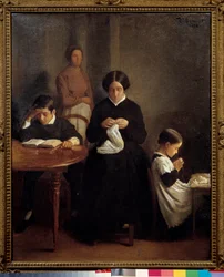Kunstnerens familie Le jeune-bror studerede, mens mor og søster lavede syarbejde. Maleri af Leon Bonnat (1833-1922) 1853 Bayonne, Musee Bonnat.
