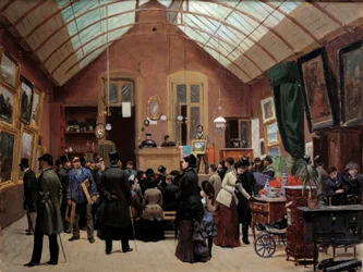 Et salgslokale i 1800-tallet. Maleri af Leon Joseph Voirin (1833-1887)