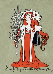Tegneserie af Henriette Rosine Bernard dit Sarah Bernhardt (1844-1923) som en portefølje af kunst - Illustration af Leon Lebegue (1863-1944) - Indgravering i "" Le sun-du-dimanche"