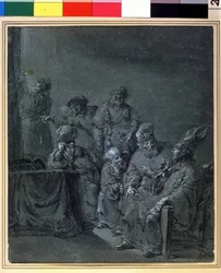 ""Bibelsk emne"" (Et bibelsk emne). Tegning af Leonaert Bramer (1596-1674). Pushkin-museet fra det 17. århundrede, Moskva