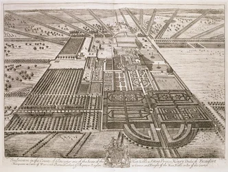 Badmintonhus i amtet Gloucester, graveret af Johannes Kip (ca. 1652-1722) (se også 192764)