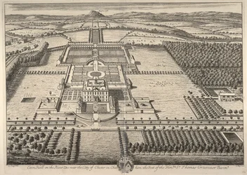 Eaton Hall ved floden Dee nær byen Chester i Cheshire, sæde for den ærede Sir Thomas Grosvenor (gravering)