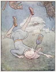 Manden i månen kom væltende ned, fra A Nursery Rhyme Picture Book, pub. 1914 (farve litho)