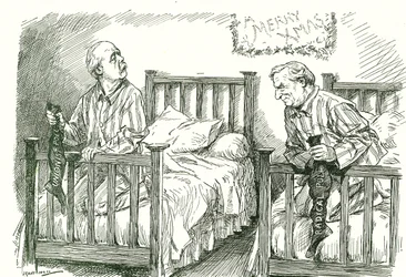 Arthur Balfour, konservativ, og Herbert Asquith, liberal, med deres julestrømper. Ved parlamentsvalget i december 1910 fik ingen af dem absolut flertal. Asquith kunne danne en koalitionsregering med Det Irske Nationalparti.