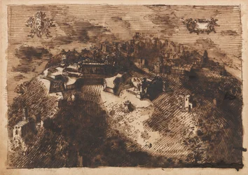 En befæstet by (recto); Et geometrisk design (verso)
