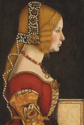 Portræt af Isabella af Aragon, hertuginde af Milano (1470-1524), halvfigur, i profil mod højre (olie på panel)