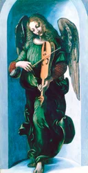 En engel i grønt med en vielle, ca. 1500