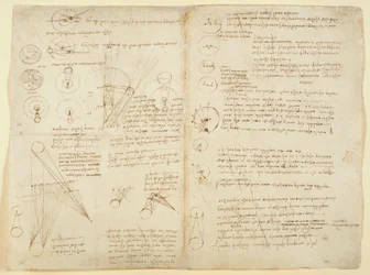 Arundel 263 f.107v f.104 Noter og diagrammer om mekanik, fra 