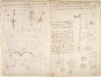 Arundel 263, f.221v, f.220 Noter, diagrammer og skitser fra 