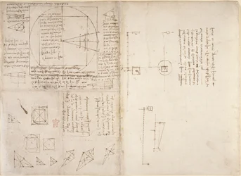 Arundel 263, f.72v, f.69 Noter og diagrammer om mekanik og tyngdepunktet, fra 