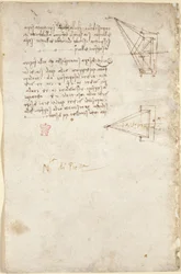 Arundel 263, f.93v Noter og skematisk skitse om optik; bemærk 