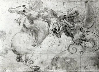 Kamp mellem en rytter og en drage, ca. 1482 (tegning med stylus, pen og pensel på papir)