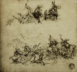 Kampscene; tegning af Leonardo da Vinci. Gallerie dell
