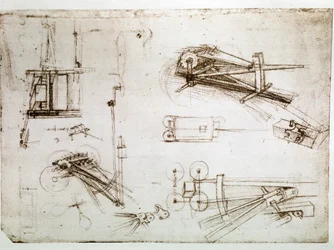 Uddrag af et Da Vinci-manuskript, der beskriver konstruktionen af "Kanonvognen" (manuskript)