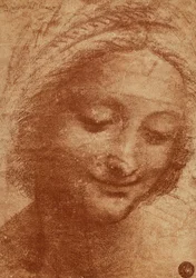 En kvindes eller den hellige Annas hoved, tegning af Leonardo da Vinci, studie til den hellige Annas hoved i Leonardos maleri Madonna med barnet og den hellige Anna, nu i Louvre. Tegningen er opbevaret i Gallerie dell