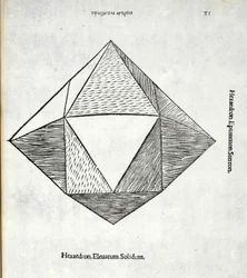 Hexaedron elevatum solidum, illustration fra "Divina Proportione" af Luca Pacioli (ca.1445-1517), oprindeligt udgivet. Venedig, 1509