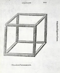 Hexaedron planum vacuum, illustration fra "Divina Proportione" af Luca Pacioli (ca. 1445-1517), oprindeligt udgivet. Venedig, 1509