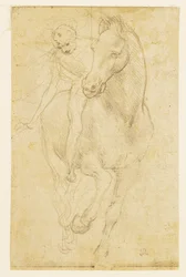 Hest og rytter, ca. 1480 (sølvnål på forberedt papir)