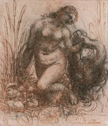 Study for Leda and the Swan af Leonardo da Vinci (1452-1519), tegning