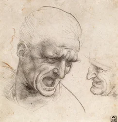 Studie af to krigerhoveder til slaget ved Anghiari