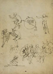 Studie af menneskelige figurer i forskellige positioner; tegning af Leonardo da Vinci. Louvre, Paris