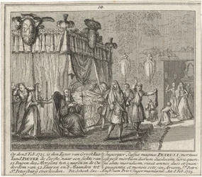 La mort de Pierre I le Grand, le 8 feb 1725 - Peter den Stores død den 8. februar 1725 af Schenk, Leonard (1696-1767). Kobberstik