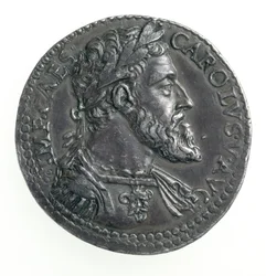 Testone af Charles V (1500-58) hertug af Milano, graveret af Dye, 1535-56 (forside) (sølv) (for bagside se 168055)