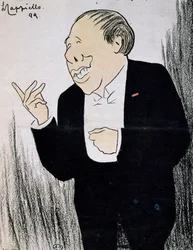 Skuespiller Alexandre Coquelin, kendt som Coquelin Cadet (1848-1909) i karikatur fra 1899 af Leonetto Cappiello (1875-1942)