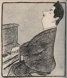 Portræt af Giacomo Puccini (1858-1924), italiensk komponist. Tegnefilm af Leonetto Cappiello - 1898