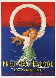 Plakat reklame "La Sirene" cykeldæk fremstillet af Pneu Velo Baudou, ca. 1920