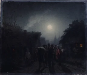 Før et værtshus. Natscene, 1860