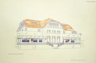 Udsigt fra nordøst, ca. 1901 (farve litho)