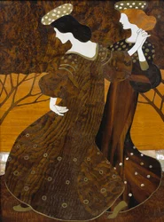 Kommode, ca 1908, af Leopold Bauer (1872-1938), valnød, messing og perlemor, Detail, Østrig, 20. århundrede