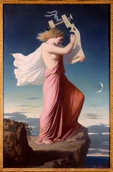 Portræt af den græske digter Sappho, der spiller lyre, maleri af Leopold Burthe (1823-1860), 1849. Sol. 1,06 x 0,69 m, Carcassonne, Musée des Beaux-Arts