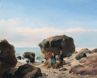 Strandscene med figurer