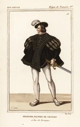 Frans III, hertug af Bretagne 1518-1536. Francois, wienerdelfin og hertug af Bretagne. Håndkoloreret litografi af J.B. Gautier efter et portræt i Roger de Gaignieres
